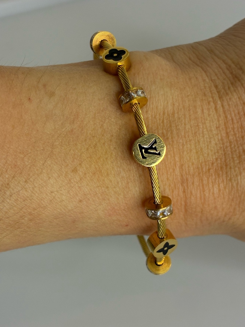 Vintage Gold-Tone Cable and Crystal Spacer Bracelet